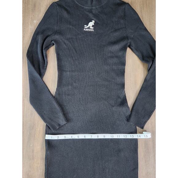 Kangol x HM Y2K Ribbed Knit Bodycon Black Long Sleeve Midi Dress Women’s Size S - Picture 12 of 13